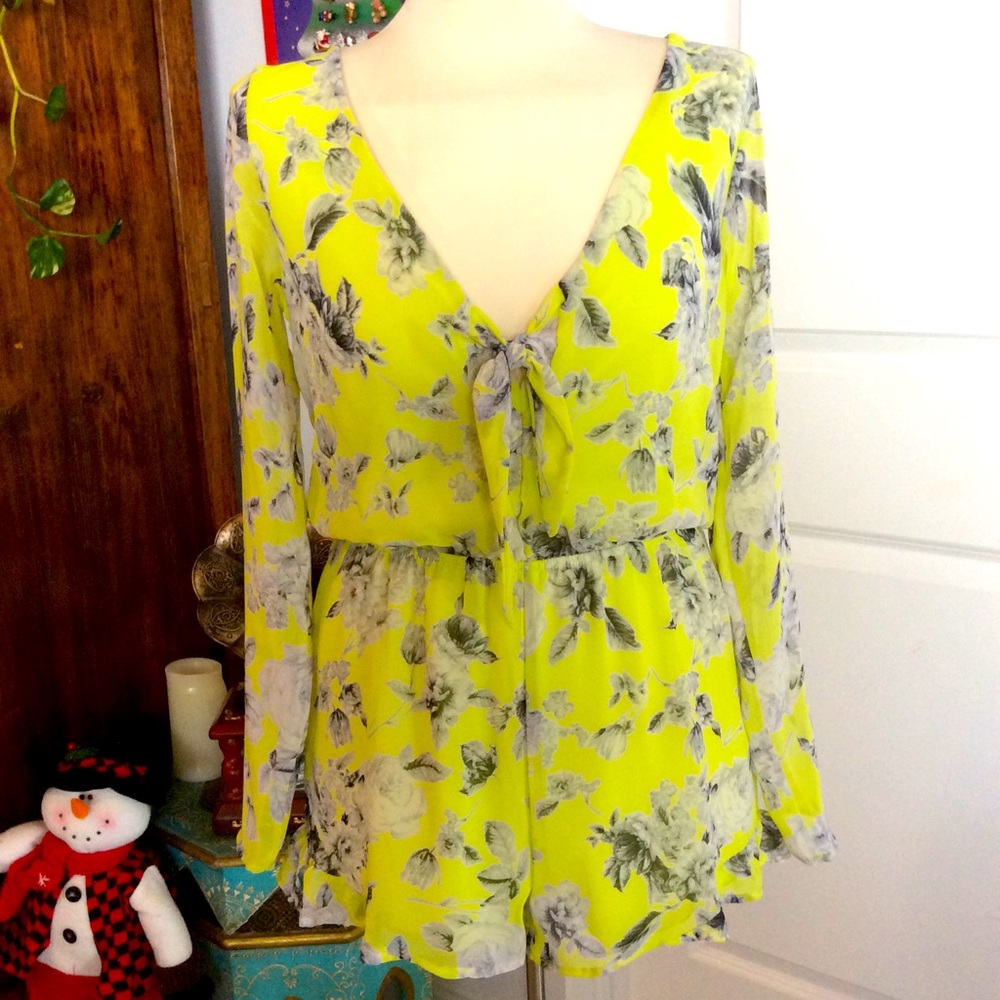 Long sleeve neon floral romper